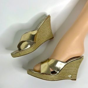 “NEW” Michael‎ Kors Metallic Gold Braided Wedge Sz 7.5